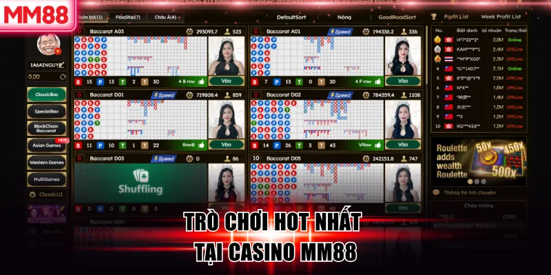 Trò chơi hot nhất tại casino MM88