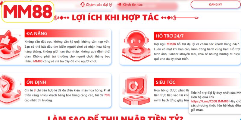 Đại Lý MM88 - Hợp Tác Nhận Hoa Hồng Khủng Lên Đến 70% 4 Đại lý MM88 không cần phải đặt cọc hay ký quỹ khi hợp tác